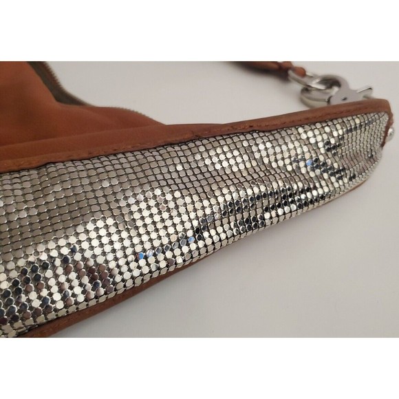 G Series by Cole Haan Saddle Leather and Silver Mirror Mesh Hobo Purse Handbag - Picture 3 of 16